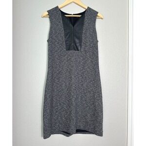 Theory Retha Nanami Wool Blend Dress Size 8 Houndstooth Genuine Leather Trim